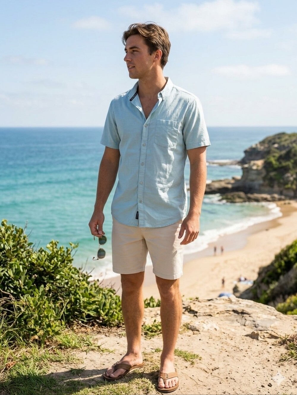 VISSLA Men's Short-Sleeve Button-Down Shirt — Pale Blue